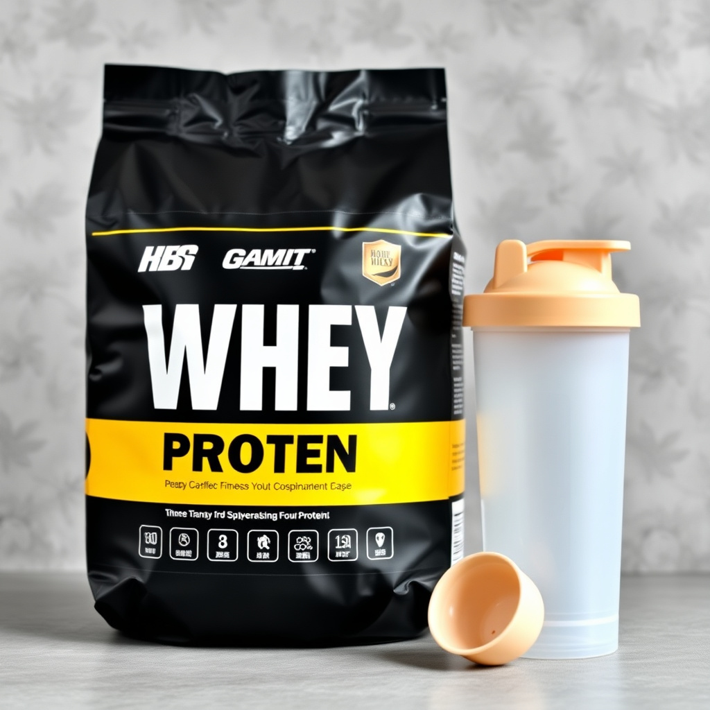 Branded whey protein and shaker bottle