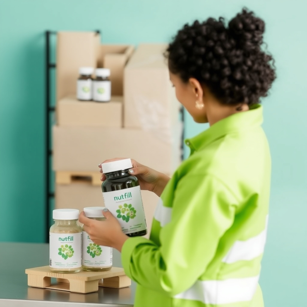 NutFill warehouse quality control specialist inspecting health products
