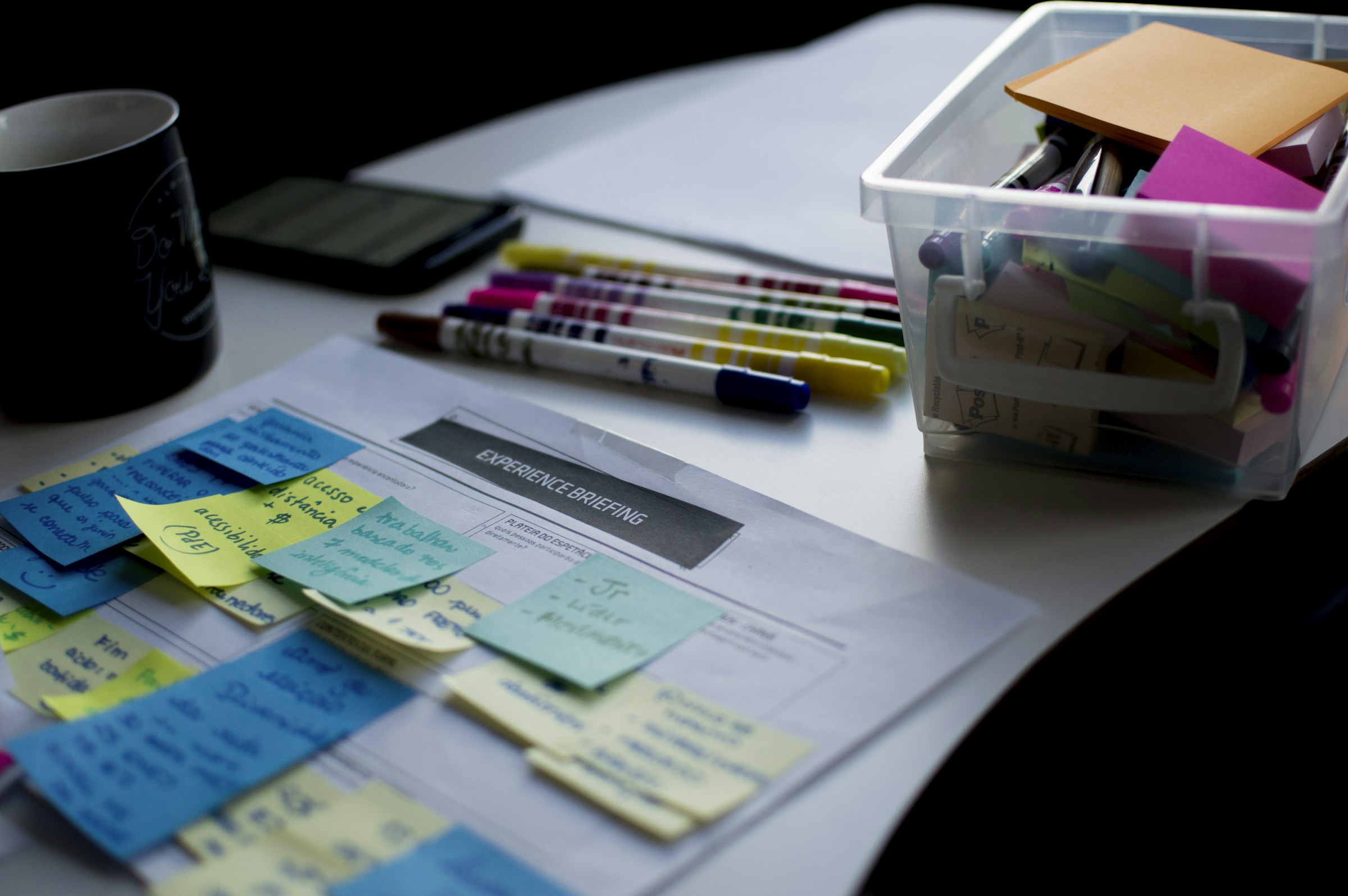 Office desk with planning materials