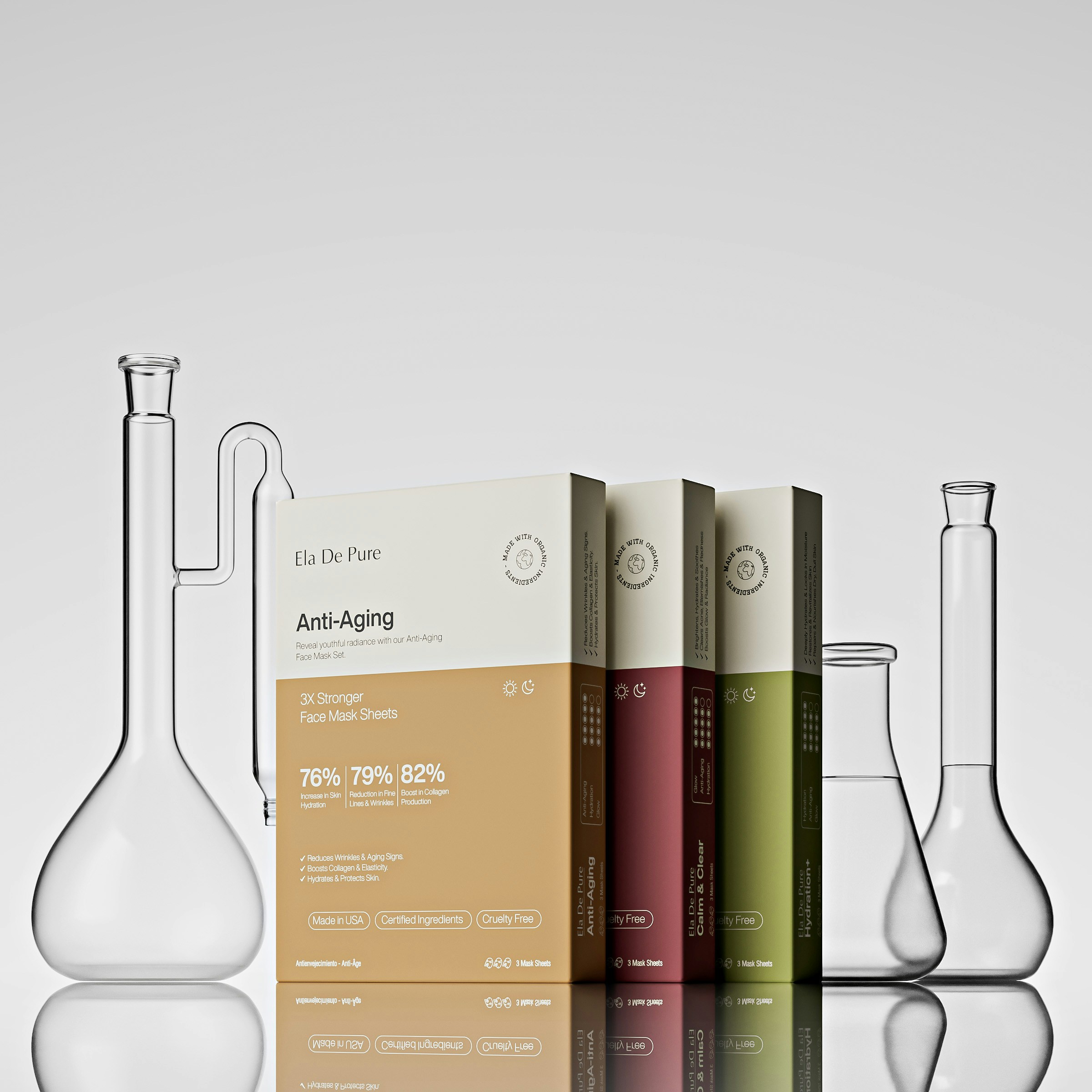 NutFill skincare products with laboratory equipment